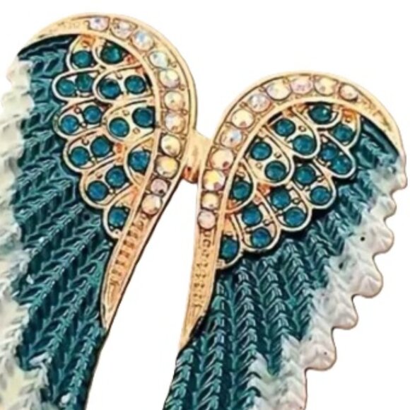 Vintage Gold & Teal Blue Angel Wing Brooch - Picture 2 of 3
